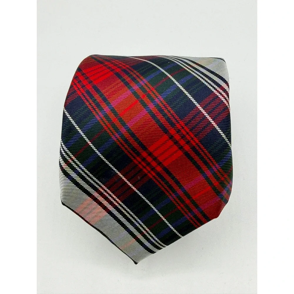 Chaps Mens Silk Necktie Red Navy Blue Green Plaid Classic Formal Dress Tie